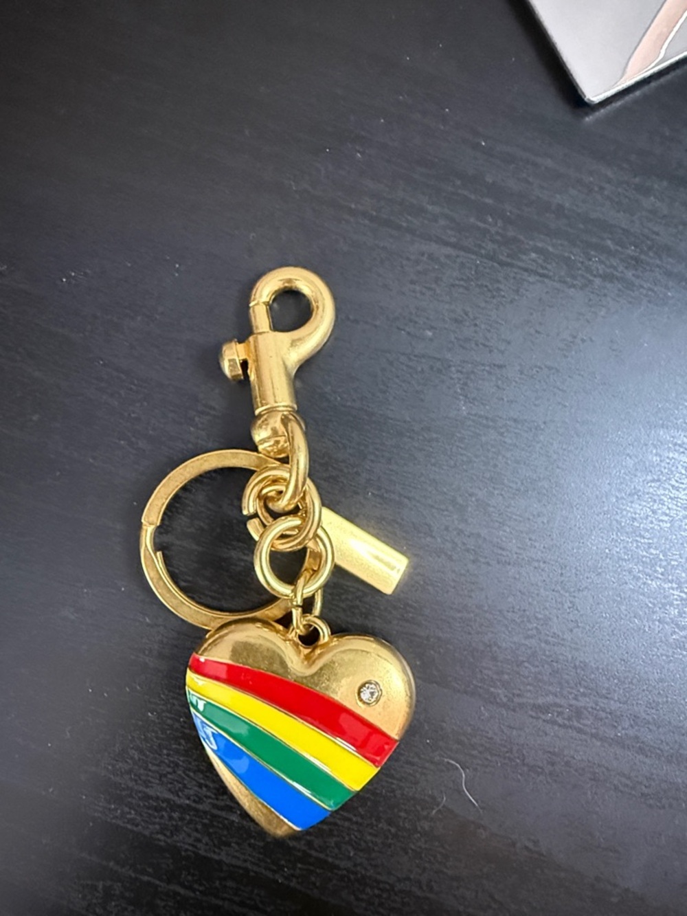 NWOT Gold Heart Keychain unbranded with Rainbow Enamel Accent